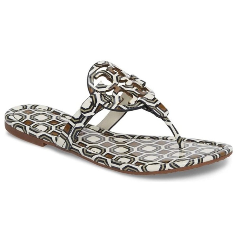 Tory Burch ~  Octagon Retro Printed Miller Sandals / Flip Flops ~ 11